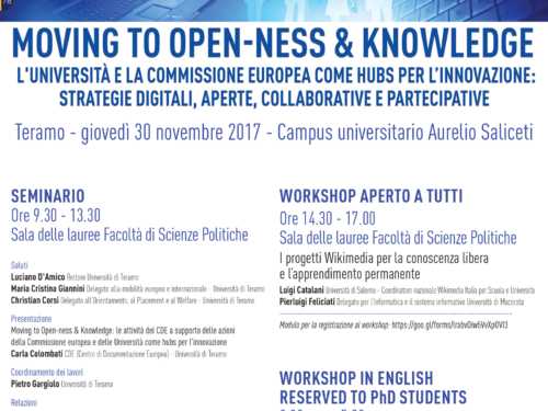 EVENTI:  Moving to Open-ness & Knowledge. #Università e la #CommissionEU come hubs per l’innovazione #30novembre @cdeUniteramo