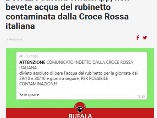 #Oscardellabufala2018: Catena WhatsApp, non bevete acqua del rubinetto contaminata dalla Croce Rossa italiana #biblioverifica