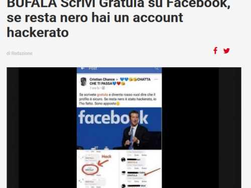 #Oscardellabufala2018: Scrivi Gratula su Facebook, se resta nero hai un account hackerato #biblioverifica